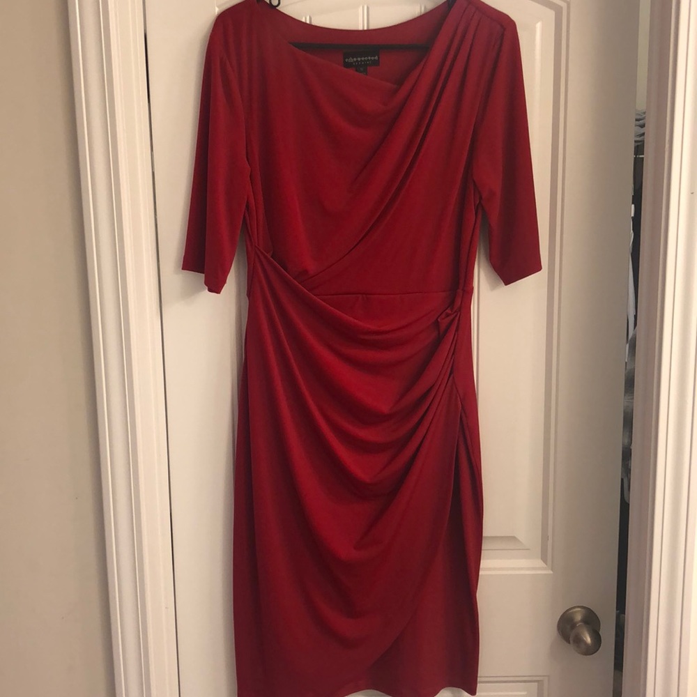 Connected Apparel draped waist bodycon dress.